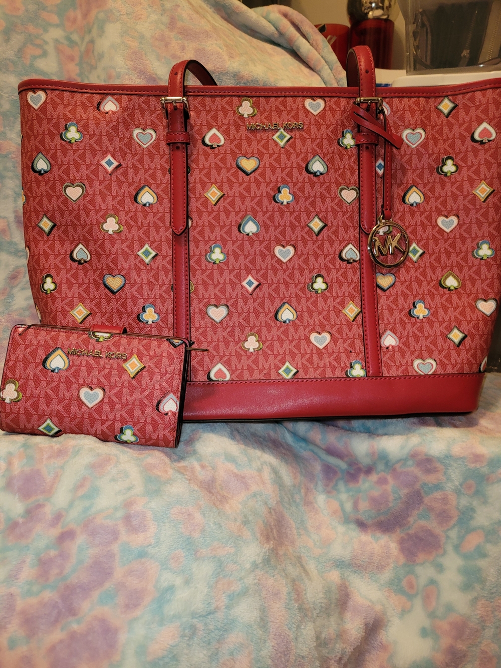Michael Kors Red/Pink Patterned Tote with Matching Wristlet